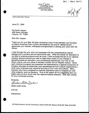 [Letter from Leilani Lattin Duke to Pat Smith Hopper, June 27, 1994]