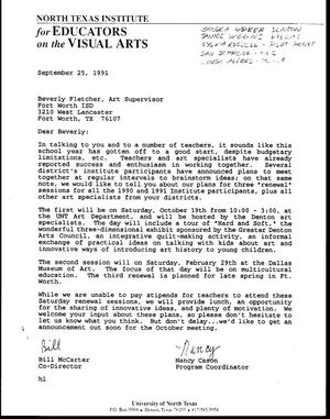 [Letter from Bill McCarter and Nancy Cason to Beverly Fletcher, September 25, 1991]