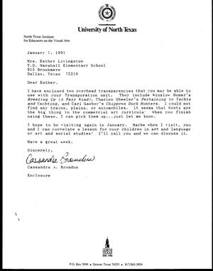[Letter from Cassandra Broadus to Esther Livingston, January 7, 1991]