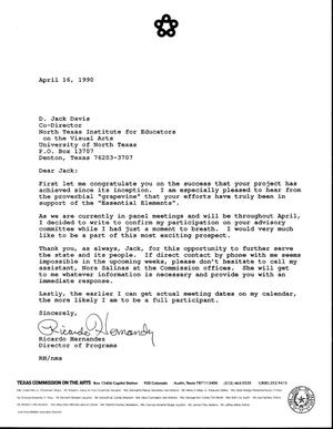 [Letter from Ricardo Hernandez to Jack Davis, April 16, 1990]