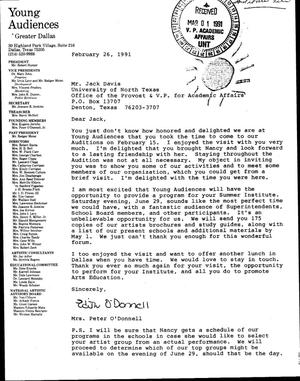 [Letter from Edith O'Donnell to Jack Davis, February 26, 1991]