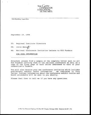 [RE: National Conference Inivitation Letters to RIG Funders, September 19, 1994]