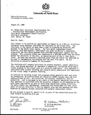 [Letter from Jack Davis and Bill McCarter to Midge Rach, August 23, 1989]