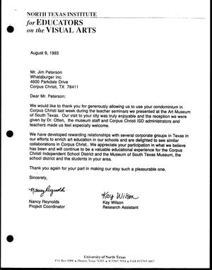 [Letter from Nancy Reynolds and Kay Wilson to Jim Peterson, August 9, 1993]