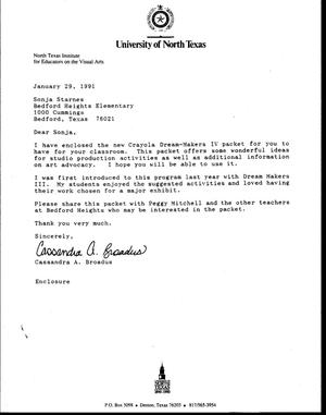 [Letter from Cassandra Broadus to Sonja Starnes, January 29, 1991]