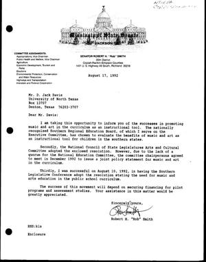 [Letter from Robert H. Smith to Jack Davis, August 17, 1992]