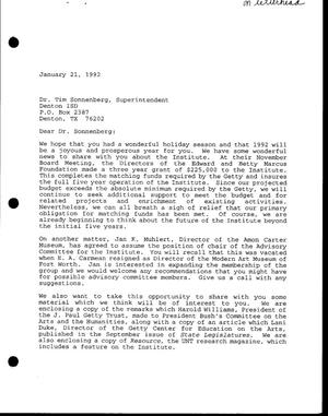 [Letter from Jack Davis and Bill McCarter to Tim Sonnenberg, January 21, 1992]