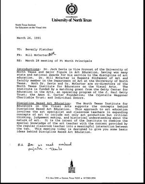[Document from Bill McCarter to Beverly Fletcher, March 26, 1991]