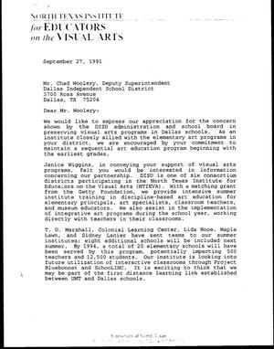 [Letter from Bill McCarter and Nancy Cason to Chad Woolery, September 27, 1991]