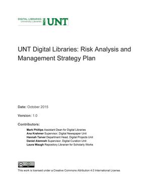 Primary view of object titled 'Appendix S: UNT Digital Libraries: Risk Analysis and Management Strategy Plan'.