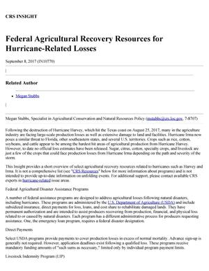 Federal Agricultural Recovery Resources for Hurricane-Related Losses