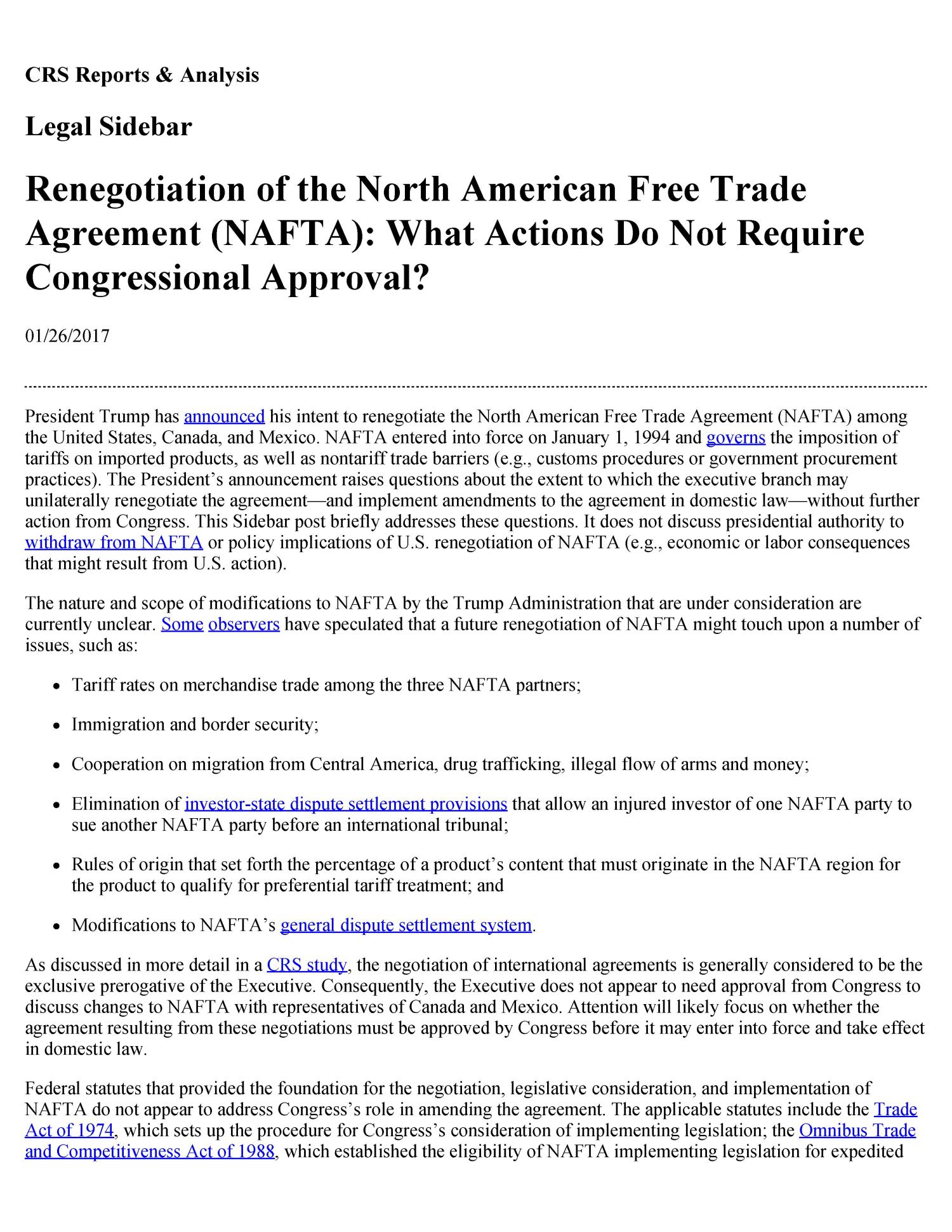 Does the United States Renegotiate Its Trade Agreements after They