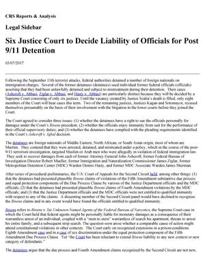 Six Justice Court to Decide Liability of Officials for Post 9/11 Detention