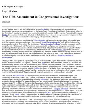 The Fifth Amendment in Congressional Investigations