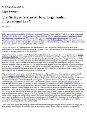 U.S. Strike on Syrian Airbase: Legal Under International Law?