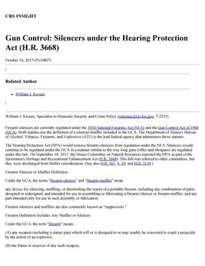 Gun Control: Silencers Under the Hearing Protection Act (H.R. 3668)