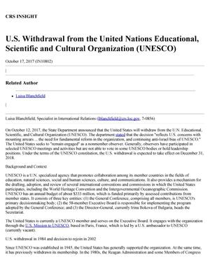U.S. Withdrawal from the United Nations Educational, Scientific, and Cultural Organization (UNESCO)