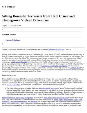 Sifting Domestic Terrorism from Hate Crime ad Homegrown Violent Extremism