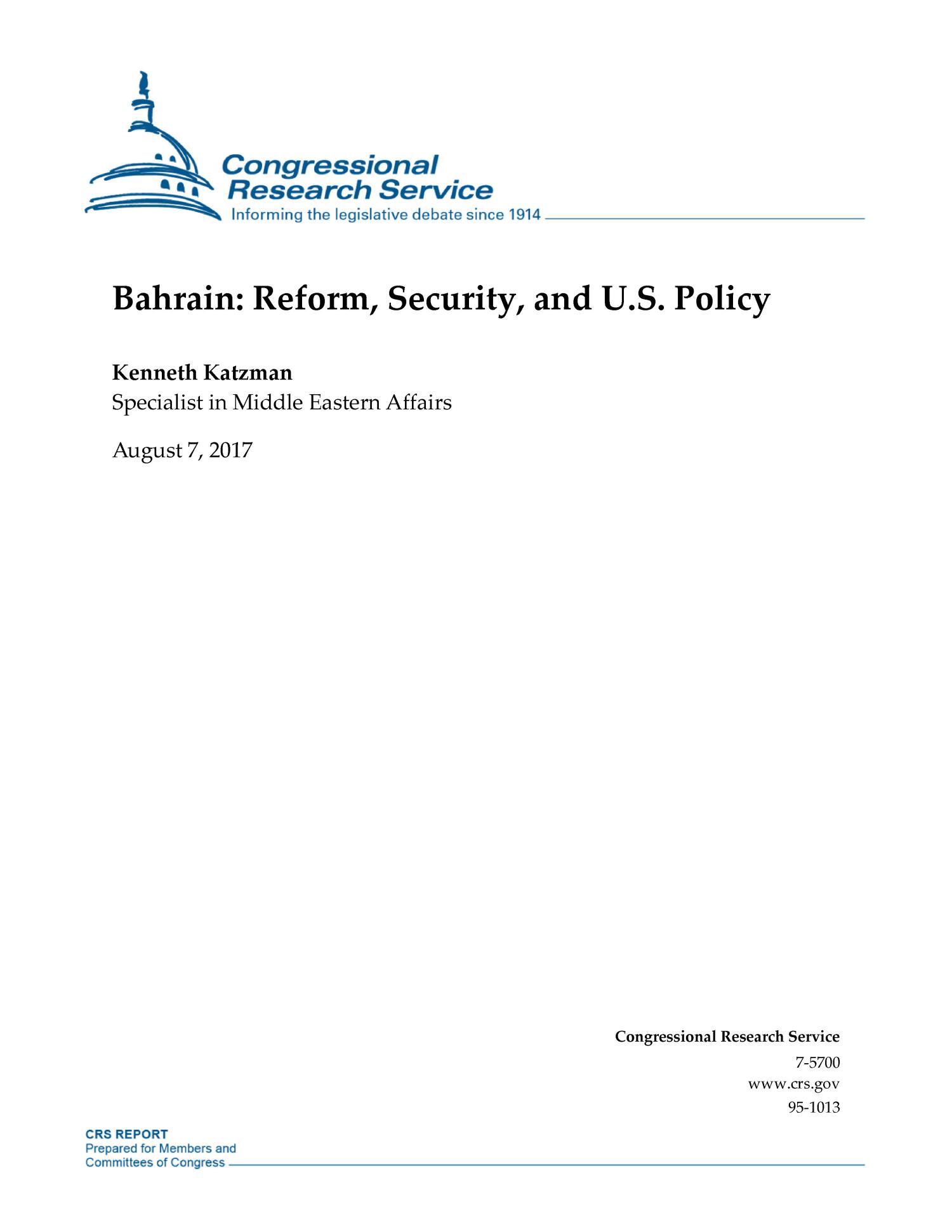 Bahrain: Reform, Security, and U.S. Policy
                                                
                                                    [Sequence #]: 1 of 36
                                                