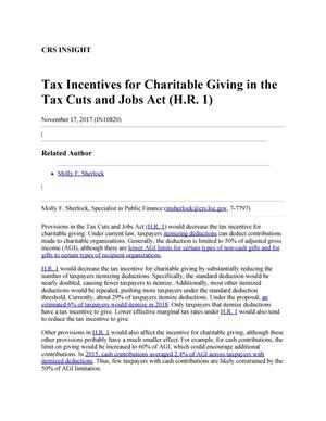 Tax Incentives for Charitable Giving in the Tax Cuts and Jobs Act (H.R. 1)