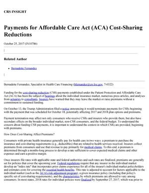 Payments for Affordable Care Act (ACA) Cost-Sharing Reductions