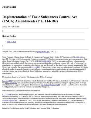 Primary view of object titled 'Implementation of Toxic Substances Control Act (TSCA) Amendments (P.L. 114-182)'.