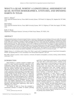 What’s a Quail Worth? A Longitudinal Assessment of Quail Hunter Demographics, Attitudes, and Spending Habits in Texas