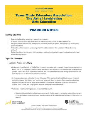 Primary view of object titled 'Texas Music Educators Association: The Art of Legislating Arts Education: Teacher Notes'.