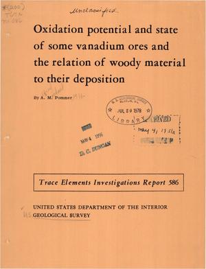Oxidation Potential and State of Some Vanadium Ores and the Relation of Woody Material to their Deposition