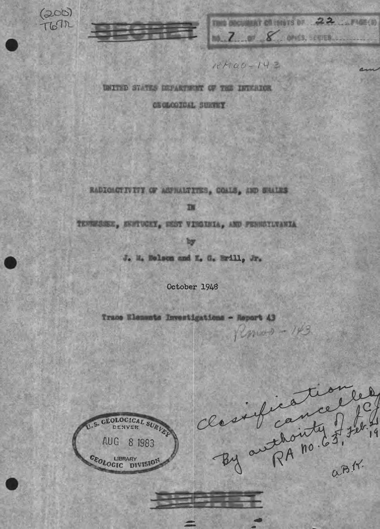 Radioactivity of Asphaltites, Coals, and Shales in Tennessee, Kentucky, West Virginia, and Pennsylvania
                                                
                                                    Title Page
                                                