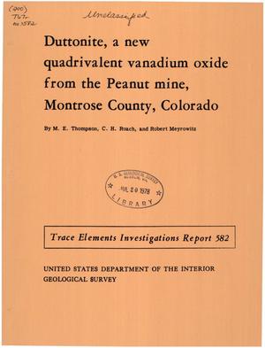 Duttonite, a New Quadrivalent Vanadium Oxide from the Peanut Mine, Montrose County, Colorado