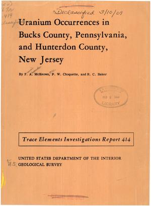 Uranium Occurrences in Bucks County, Pennsylvania, and Hunterdon County, New Jersey