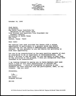 [Letter from Ann Bassi to Jack Davis, October 30, 1992]