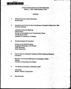 Agenda for NTIEVA Museum Educators Meeting, March 3, 1995