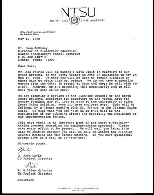[Letter from D. Jack Davis and R. William McCarter to Dr. Dean Anthony, May 10, 1988]