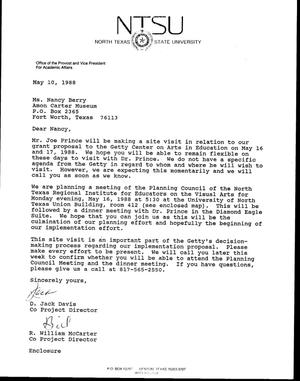 [Letter from D. Jack Davis and R. William McCarter to Nancy Berry, May 10, 1988]