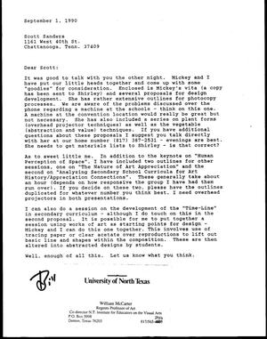 [Letter from William McCarter to Scott Sanders, September 1, 1990]
