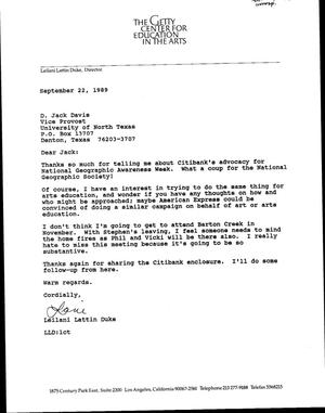 [Letter from Leilani Lattin Duke to D. Jack Davis, September 22, 1989]