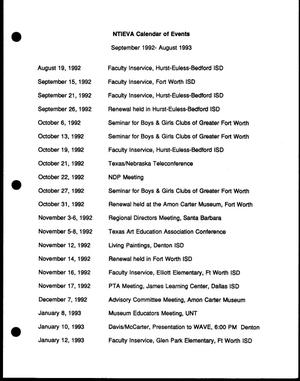 NTIEVA Calendar of Events, September 1992-August 1993