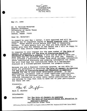 [Letter from Mark H. Shaffer to Dr. R. William McCarter, May 17, 1990]