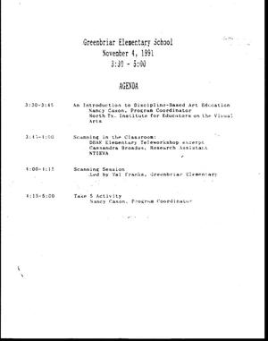 Agenda for Greenbriar Elementary School, November 4, 1991