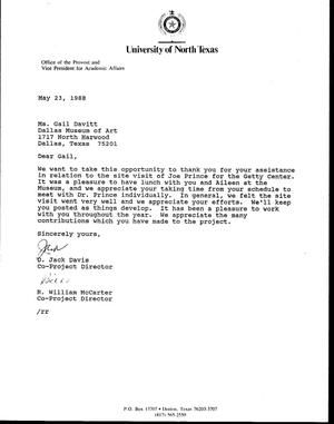 [Letter from D. Jack Davis and R. William McCarter to Gail Davitt, May 23, 1988]