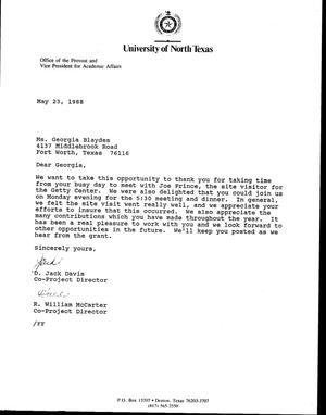 [Letter from D. Jack Davis and R. William McCarter to Georgia Blaydes, May 23, 1988]