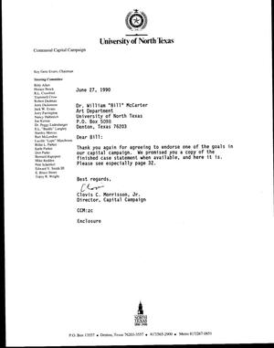 [Letter from Clovis C. Morrisson, Jr. to Dr. William "Bill" McCarter, June 27, 1990]
