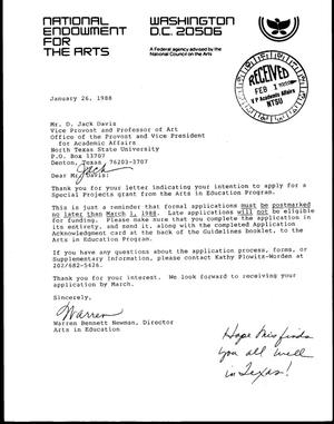 [Letter from Warren Bennett Newman to Jack Davis, January 26, 1988]