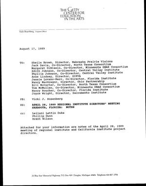 [RE: April 28, 1989 Regional Institute Directors' Meeting Sarasota, Floirda: Notes]