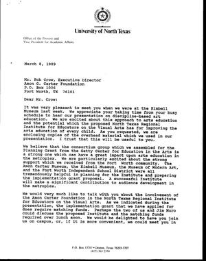 [Letter from D. Jack Davis and R. William McCarter to Bob Crow, March 8, 1989]