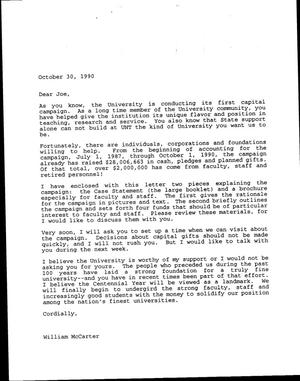 [Letter from William McCarter to Joe, October 30, 1990]