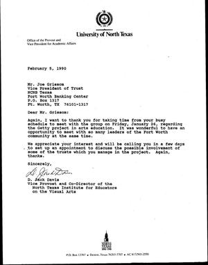 [Letter from Jack Davis to Joe Grissom, February 5, 1990]