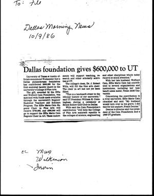 Dallas foundation gives $600,000 to UT